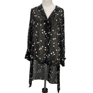 MONDI‎ Vintage Blouse Size 42 / Large Floral Button Down Black Sheer Long Sleeve